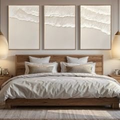 Ocean Beige Dokulu Tablo Krem 3'lü Set