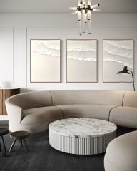 Ocean Beige Dokulu Tablo Krem 3'lü Set