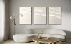 Ocean Beige Dokulu Tablo Krem 3'lü Set