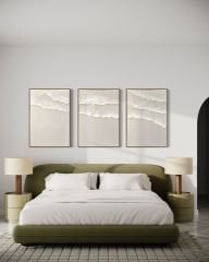 Ocean Beige Dokulu Tablo Krem 3'lü Set